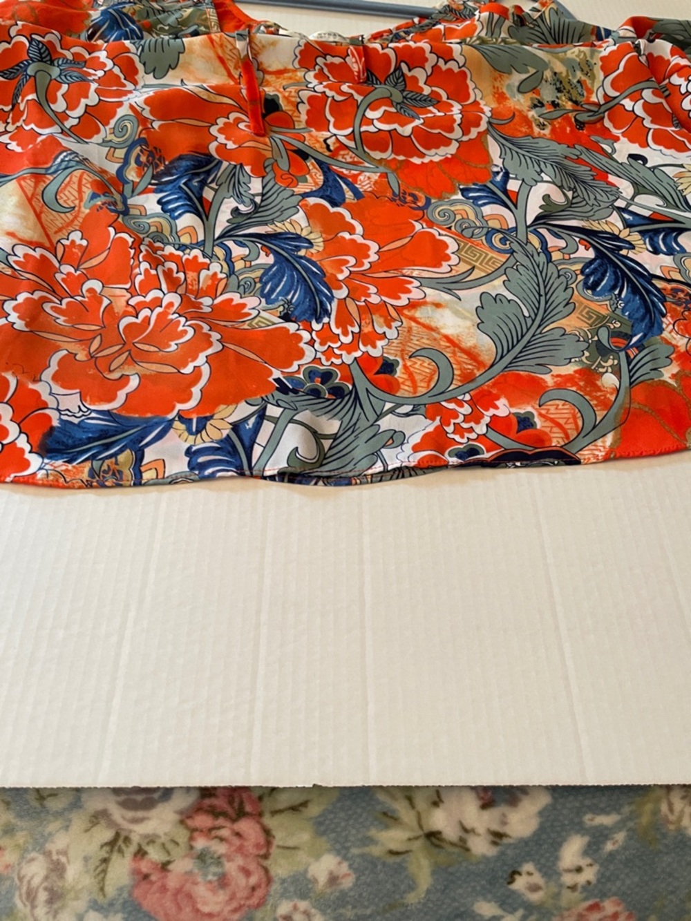 Peter Nygard Plus Vibrant Coral & Sage Floral Tie-Neck Blouse - Picture 12 of 12